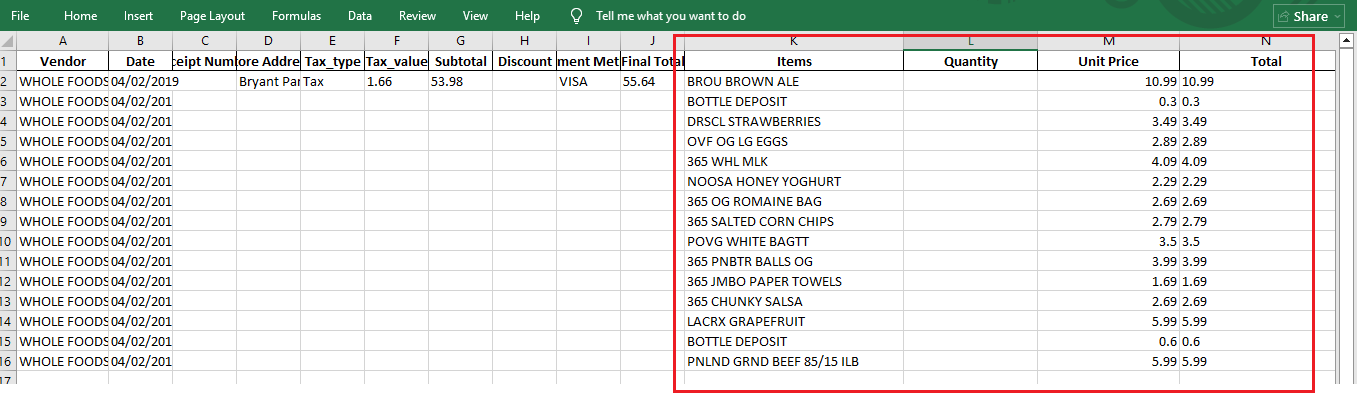 Sample Excel Output